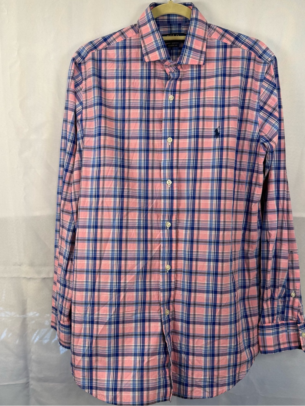 Polo Ralph Lauren Plaid Button Down Shirt Pink Blue Medium